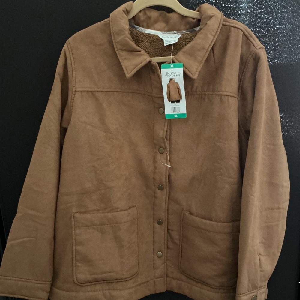 NWT Boston Traders Women's Long Sleeve Faux Suede, fleece,  Shirt Jacket Size XL